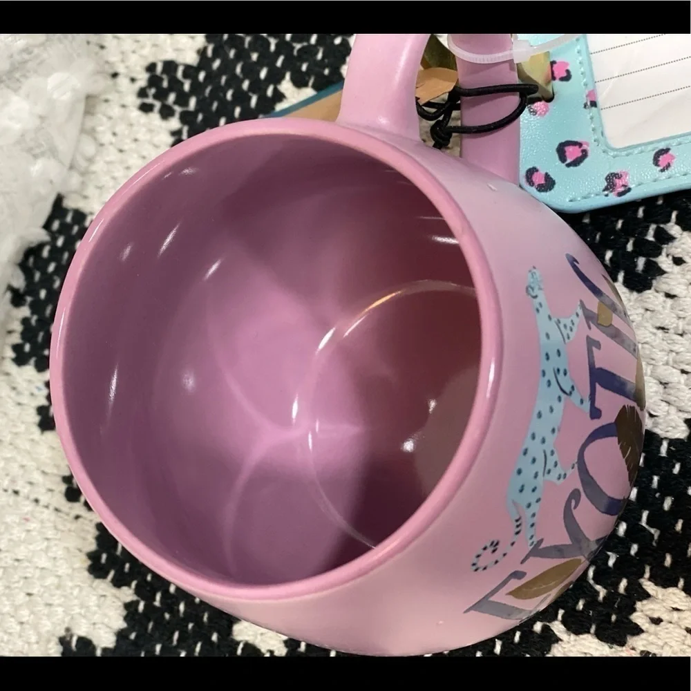 NWOT Exotic purple Jaguar mug with luggage tag by Urban Daisie